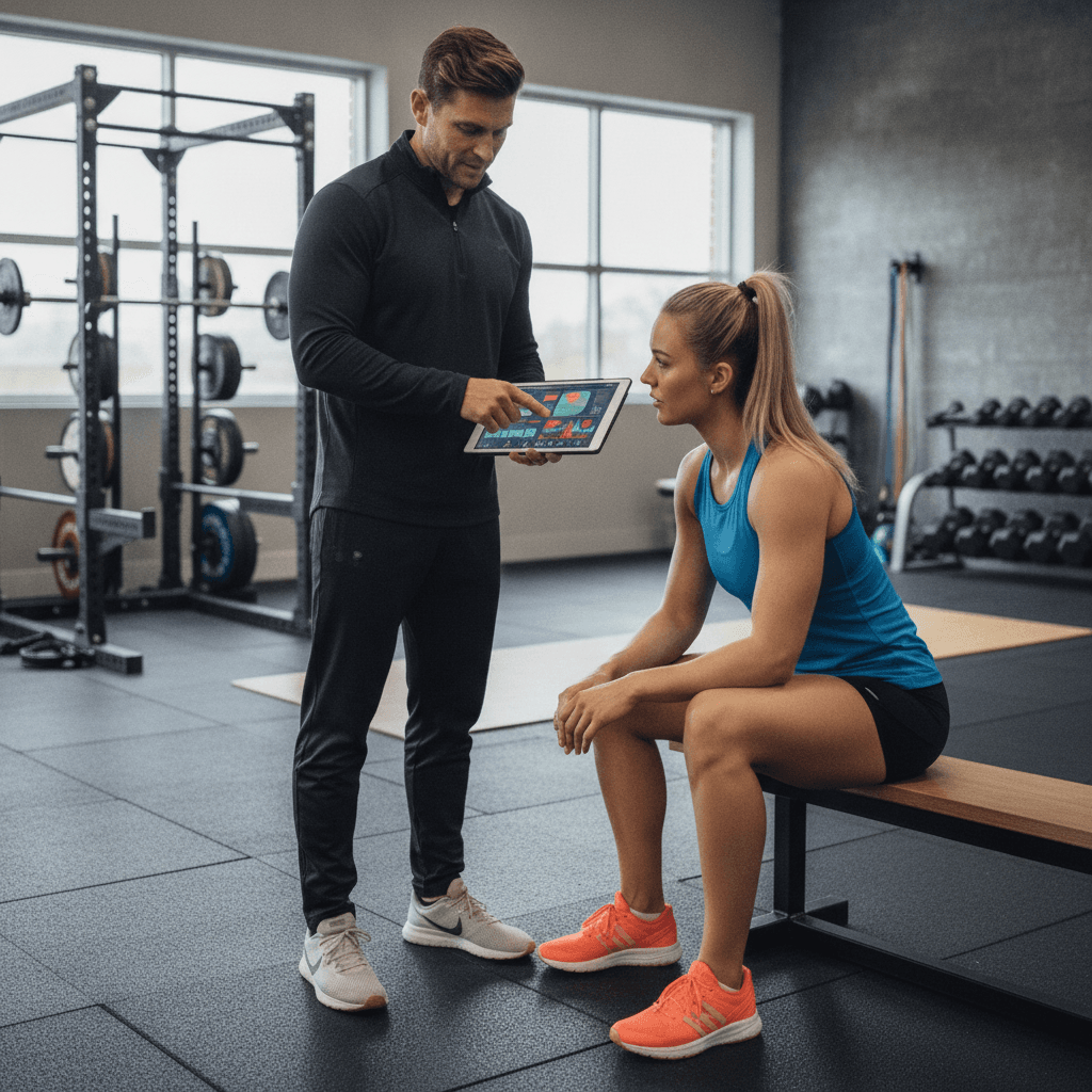 Doctor of Physical Therapy performing manual therapy and wrist assessment for an athlete in the South Windsor, CT gym facility at The Athlete's PT